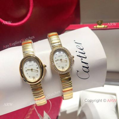 Replica Cartier Baignoire De White MOP Dial and Gold Watch Quartz